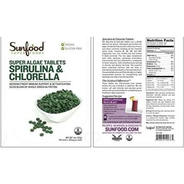 Sunfood Chlorella Spirulina Tablets - Spirulina and Chlorella Capsules, Chlorella Powder Pills, Green Algae Supplement Rich in Chlorophyll, Broken Cell Wall, Vegan - 4 oz Bag