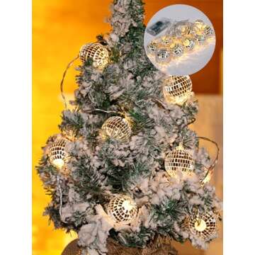 BBTO 10 Pcs LED Disco Ball String Light Battery Powered Mirror Ball Ornaments 70s 80s 90s Disco Part...