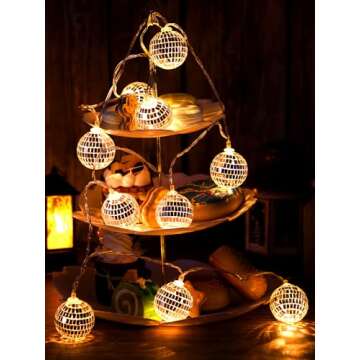 BBTO 10 Pcs LED Disco Ball String Light Battery Powered Mirror Ball Ornaments 70s 80s 90s Disco Party Supplies(Warm Silver,1.57 Inch)