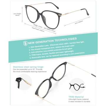 Gaoye Blue Light Blocking Glasses Women/Men, Fashion Cat Eye Fake Eyeglasses UV Ray Filter Computer ...