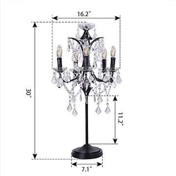 TOCHIC 5-Light Farmhouse Tranditional Crystal Table Lamp, Black Craft Candelabra Lighting Fixture 30...