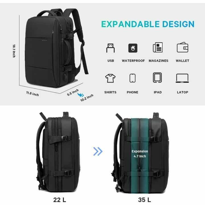 45L Expandable Travel Backpack for Laptops & Gear