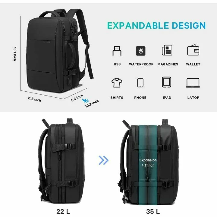45L Expandable Travel Backpack for Laptops & Gear