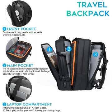 45L Expandable Travel Backpack for Laptops & Gear