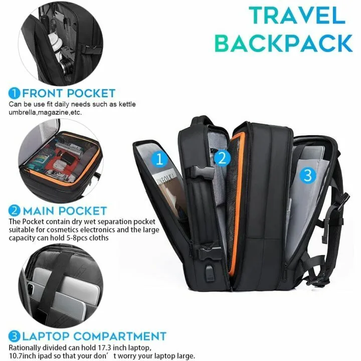 45L Expandable Travel Backpack for Laptops & Gear
