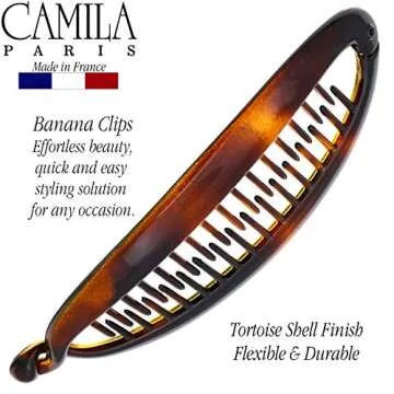 Camila Paris CP2 French Large Banana Clip Hair Comb, Flexible Banana Clips Hair for Thick Hair Ponytail Holder Interlocking Banana Hair Clips Styling Classic Hair Banana Clips for Women Made in France