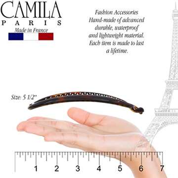 Camila Paris CP2 French Large Banana Clip Hair Comb, Flexible Banana Clips Hair for Thick Hair Ponytail Holder Interlocking Banana Hair Clips Styling Classic Hair Banana Clips for Women Made in France