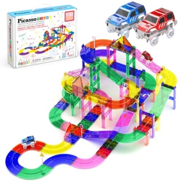 PicassoTiles 100 PCs Race Car Track Set - STEM Learning Fun
