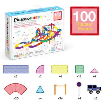 PicassoTiles 100 PCs Race Car Track Set - STEM Learning Fun