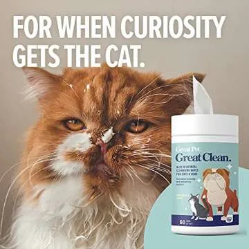 Great Pets - Great Clean Pet Wipes for Dogs & Cats - 60 Aloe & Oatmeal Grooming Wipes for Deodorizing & Cleaning Dirt, Dandruff & Smell - Wash & Clean Paws, Skin & Coat, Butt - Waterless Without Soap