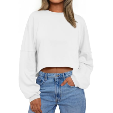 Trendy Queen Cropped Sweatshirts for Women in White