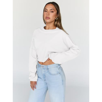Trendy Queen Cropped Sweatshirts for Women in White
