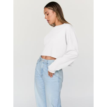Trendy Queen Cropped Sweatshirts for Women in White