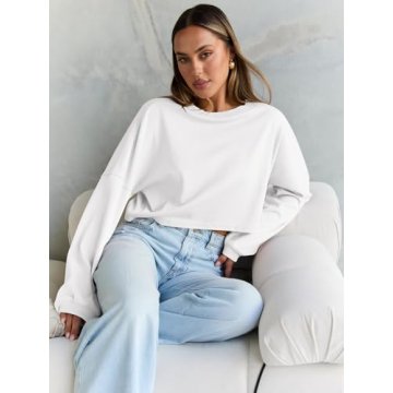 Trendy Queen Cropped Sweatshirts for Women in White