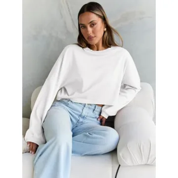Trendy Queen Cropped Sweatshirts for Women in White