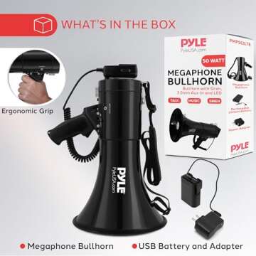 Pyle 50W Megaphone with Microphone & Alarm Siren
