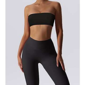 Boudaner Women’s Padded Bandeau Sports Tube Top Bra Strapless Wireless Solid Seamless Yoga Workout Bralette Black