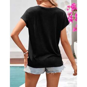 Shop MEROKEETY Women's Elegant Lace Trim V Neck Tee