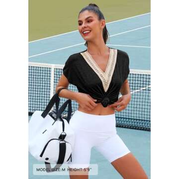 Shop MEROKEETY Women's Elegant Lace Trim V Neck Tee