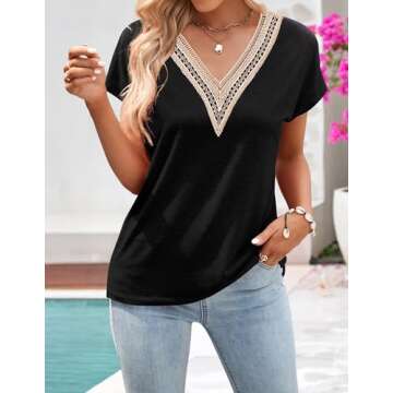 Shop MEROKEETY Women's Elegant Lace Trim V Neck Tee
