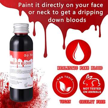 Go Ho Fake Blood Makeup(1 oz),Realistic Effects Fake Blood Washable for Scar Wound and Clothes,Easy Dry Flow Fake Blood for Eyes Drips Nose Bleeds,Halloween Blood for Cosplay SFX Zombie Vampire,Fresh