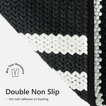 Starryle Bathroom Rugs Set 2 Piece, Extra Soft and Absorbent Fluffy Striped Chenille Bath Mat Rug Set, Non Slip Bathroom Floor Mat, Machine Washable (20" x 32" Plus 16" x 24", Black)