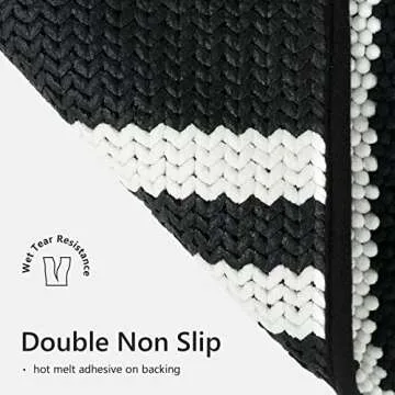 Starryle Bathroom Rugs Set 2 Piece, Extra Soft and Absorbent Fluffy Striped Chenille Bath Mat Rug Set, Non Slip Bathroom Floor Mat, Machine Washable (20" x 32" Plus 16" x 24", Black)