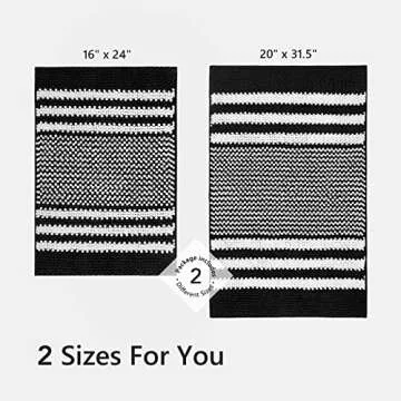 Starryle Bathroom Rugs Set 2 Piece, Extra Soft and Absorbent Fluffy Striped Chenille Bath Mat Rug Set, Non Slip Bathroom Floor Mat, Machine Washable (20" x 32" Plus 16" x 24", Black)