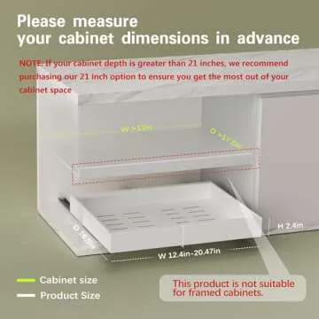 Seinloes 1 Pack Expandable Pull Out Cabinet Organizer 16.5" Deep, Upgrade 3 Slide Rails Slide Out Drawer for Kitchen Cabinets, No Drill Roll Out Shelf Adhesive, Adjustable Width 12.2"-20.4" White