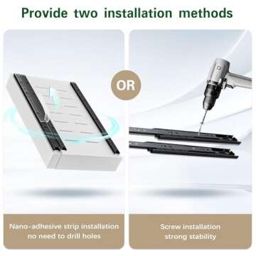 Seinloes 1 Pack Expandable Pull Out Cabinet Organizer 16.5" Deep, Upgrade 3 Slide Rails Slide Out Drawer for Kitchen Cabinets, No Drill Roll Out Shelf Adhesive, Adjustable Width 12.2"-20.4" White