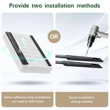 Seinloes 1 Pack Expandable Pull Out Cabinet Organizer 16.5" Deep, Upgrade 3 Slide Rails Slide Out Drawer for Kitchen Cabinets, No Drill Roll Out Shelf Adhesive, Adjustable Width 12.2"-20.4" White