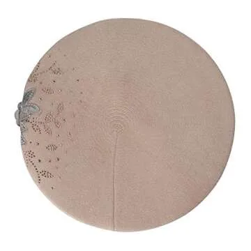 ZLYC Womens French Beret hat, Reversible Solid Color Cashmere Mosaic Warm Beret Cap for Girls (Flower Beige)