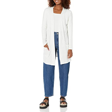 Amazon Essentials Women's Relaxed-Fit Lightweight Lounge Terry Open-Front Cardigan, White Space Dye,...