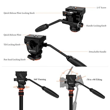 GEEKOTO 77" Video Tripod Fluid Head for DSLR Cameras