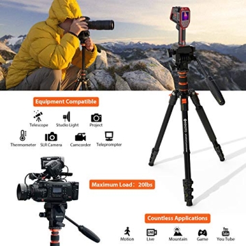 GEEKOTO 77" Video Tripod Fluid Head for DSLR Cameras