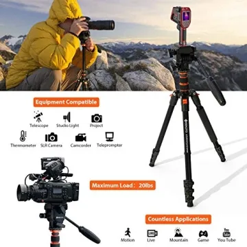 GEEKOTO 77" Video Tripod Fluid Head for DSLR Cameras