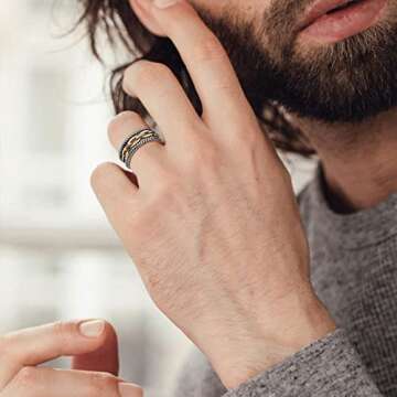 ChicSilver Chain Rings for Women Open Adjustable Cuban Link Ring for Men Retro 925 Sterling Silver Knuckle Statement Ring