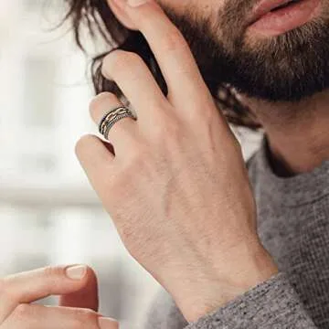 ChicSilver Chain Rings for Women Open Adjustable Cuban Link Ring for Men Retro 925 Sterling Silver Knuckle Statement Ring