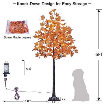 LIGHTSHARE 6FT 120LED Artificial Lighted Maple Tree Warm White Fall Decorations Indoor Ourdoor, Orange