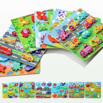 MUSCELL Wooden Puzzles for Toddlers Ages 3+, 10PCS Farm Animals Tear & Tear Wooden Full Color Puzzle...