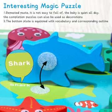 MUSCELL Wooden Puzzles for Toddlers Ages 3+, 10PCS Farm Animals Tear & Tear Wooden Full Color Puzzles, Toddler Puzzles Learning Educational Preschool Toys Gifts for Boys Girls