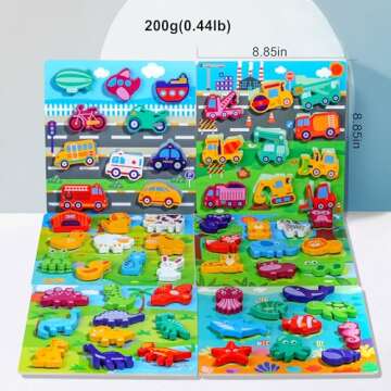 MUSCELL Wooden Puzzles for Toddlers Ages 3+, 10PCS Farm Animals Tear & Tear Wooden Full Color Puzzles, Toddler Puzzles Learning Educational Preschool Toys Gifts for Boys Girls