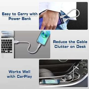 Apple MFi Certified Short iPhone Charger 1ft 2Pack