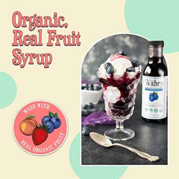 Wäbry Organic Fruit Syrup No Added Sugar – Sweetened with Stevia & Erythritol, 3 Pack Strawberry, Blueberry & Peach Natural Fruit Syrups for Drinks, Pancakes, Shaved Ice and Ice cream, Snow Cone Syrup