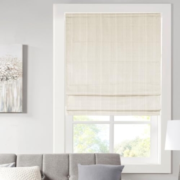 Madison Park Galen Cordless Roman Shades - Modern Energy Efficient Window Treatment, 27" x 64", Ivor...