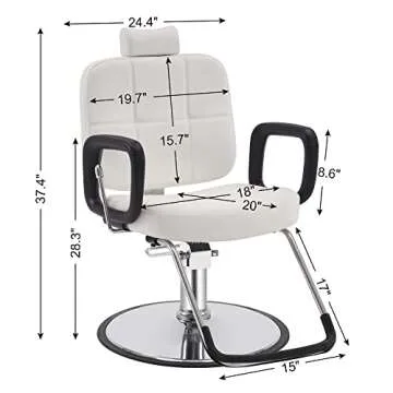 BarberPub Reclining Hydraulic Barber Chair Salon Beauty Spa Shampoo Equipment 2059 (White)