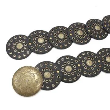 Dazzleimart Hollow Disc Belt Western Style Exaggerated Cowboy Wide Disc Belt Metal Buckle Vintage Soft Belt for Women