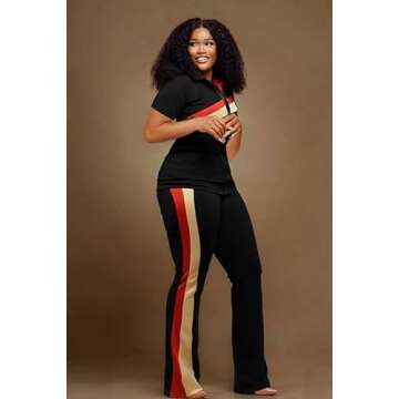 Batehif Women's Lounge Outfits Two Piece Sets 80s 90s Short Sleeve Zipper Top Flare Legging Pants