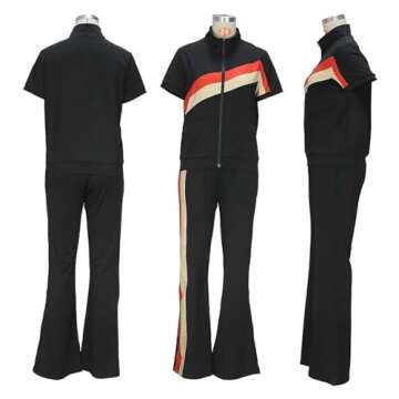 Batehif Women's Lounge Outfits Two Piece Sets 80s 90s Short Sleeve Zipper Top Flare Legging Pants