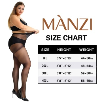 MANZI Plus Size Pantyhose 4-Pack Sheer Comfort & Style